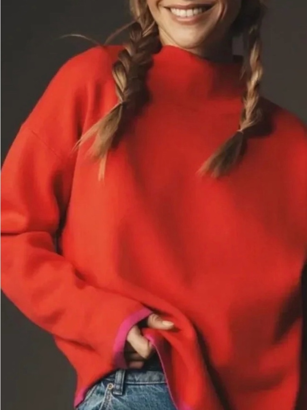 Anthropologie Maeve mock neck Sweater with Pink Trim